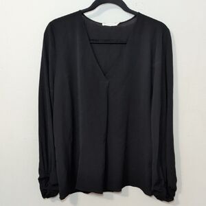 Lush Peasant Blouse Black Sheer Minimalist Monochrome Lightweight Women's Size L
